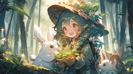 女孩和兔子背景图片