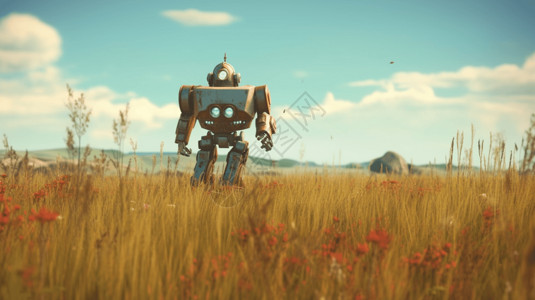 草原上奔跑的机器人背景图片