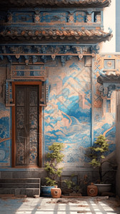 壁画古建筑彩绘背景图片