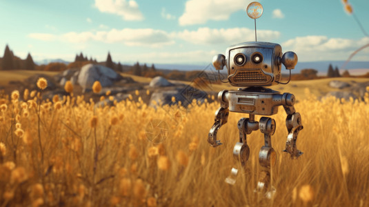 草原上的机器人背景图片