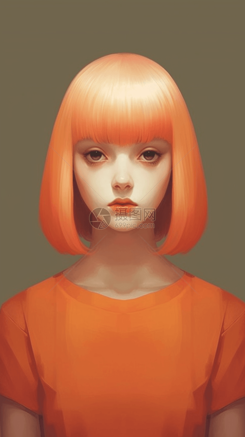 橙色的短发女人图片