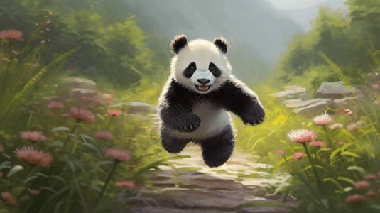 可爱的熊猫跑步图片