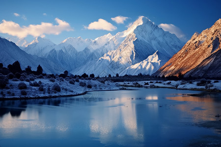 美丽的雪山和湖泊图片