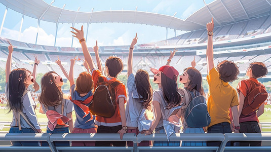 年轻人娱乐体育场举起手臂的年轻人插画