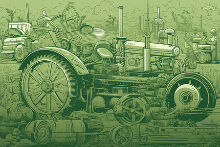 工业农业绘画的车辆设备插画