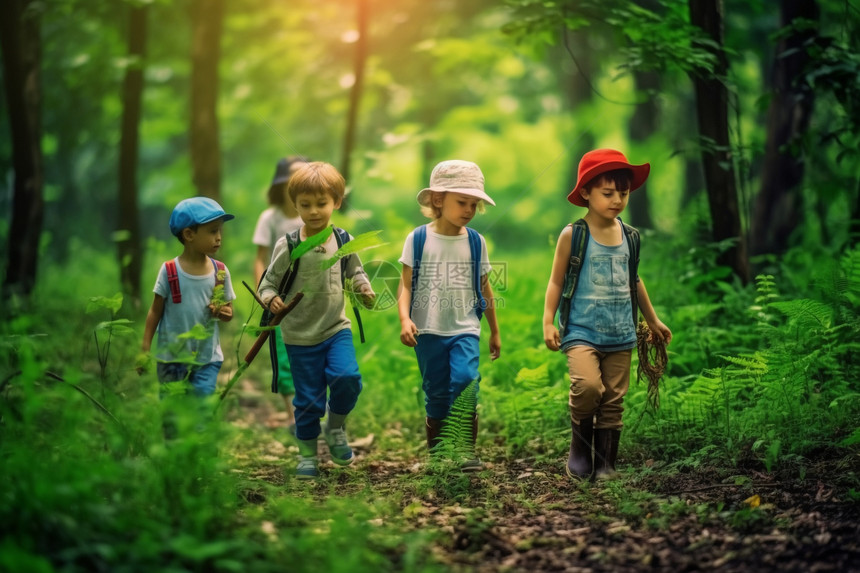 孩童在森林中探险图片