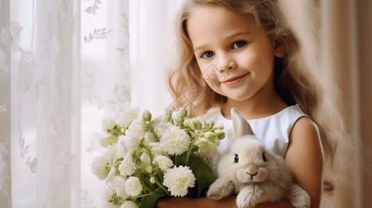 抱着兔子女孩抱着兔子的小女孩背景