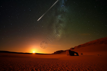 星空沙漠夜空划过一颗流星设计图片