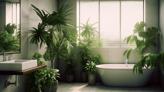 浴室内浴室里的绿色植物插画