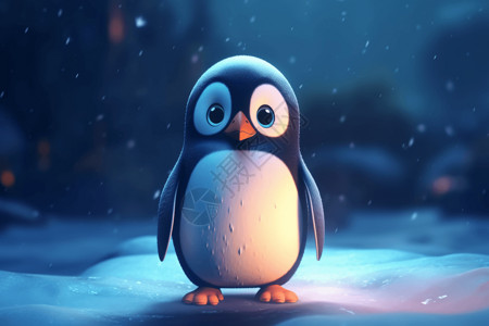 卡通企鹅恩爱冰天雪地中站立的小企鹅设计图片