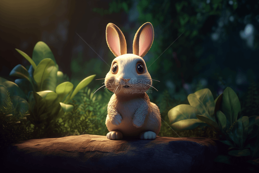 一只兔子在花园中图片