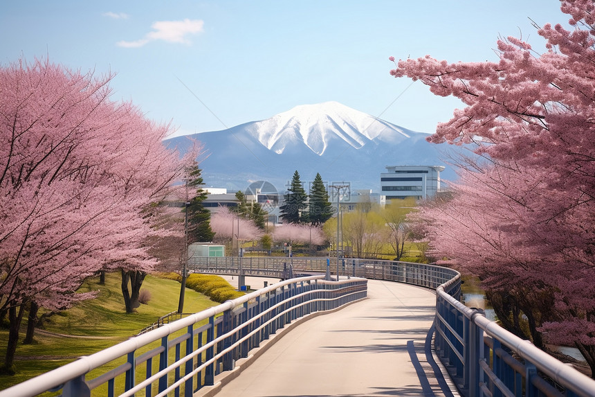 北海道的樱花街道图片