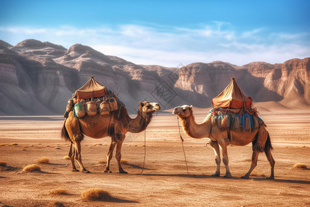 沙漠旅行的骆驼图片