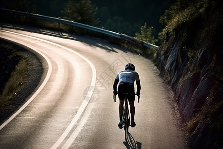 沿着山路骑行的运动员背景图片