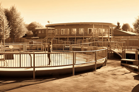 学校操场的设备和建筑背景图片