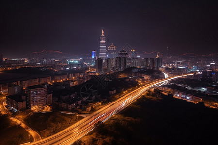 夜晚灯火通明的城市景观图片