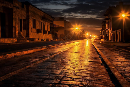 乡镇道路夜晚乡镇街道的路灯背景