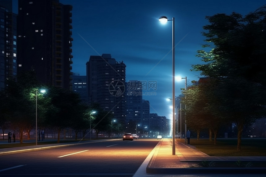 夜晚城市中的路灯图片