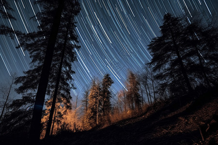 山区夜景晚上星空下的森林设计图片