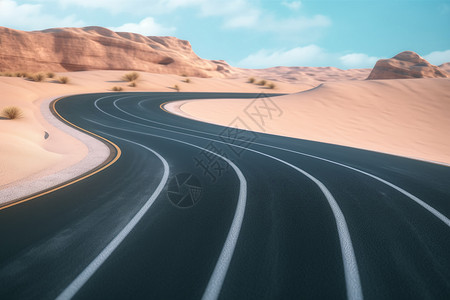 沙漠中的平坦公路图片