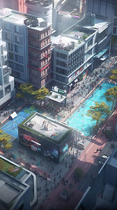 游戏中市中心的鸟瞰图背景图片