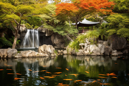 优美瀑布风景园林里优美风景背景