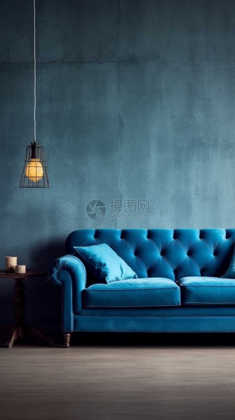 客厅的蓝色沙发图片