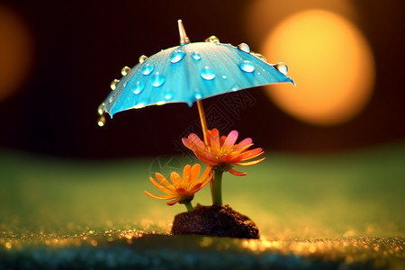 小雏菊花色蓝色的迷你雨伞特写设计图片