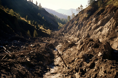 自然灾害后的山路图片