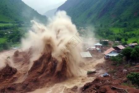 暴雨后山体滑坡破坏高清图片