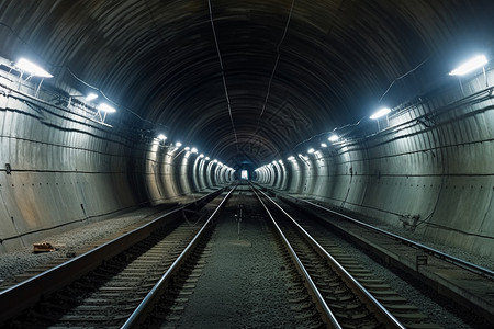 地铁隧道里的两条铁路背景图片