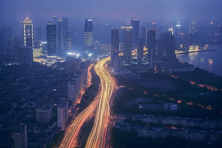 市中心航拍夜景背景图片