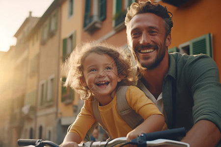 父亲和孩子骑自行车图片