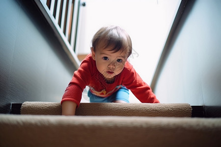 小男孩在爬楼梯图片