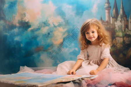 一个可爱的小女孩穿着公主裙背景图片