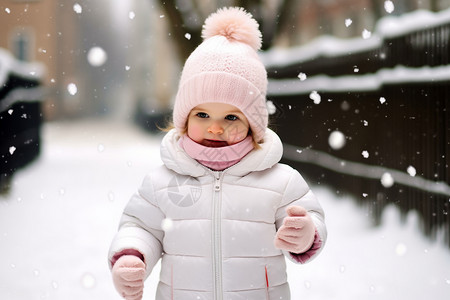 可爱的雪中小女孩图片