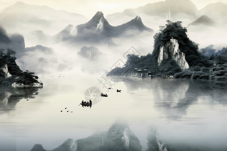 传统风景山水画背景图片