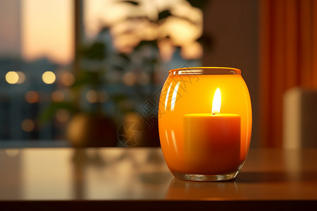 橙色玻璃器皿里的蜡烛图片
