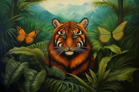丛林老虎绘画图片
