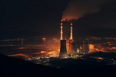燃煤电厂的夜景图片