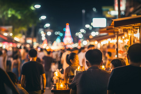 酒楼美食节逛夜市的人们背景