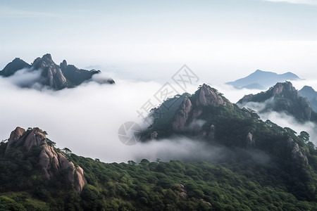 山顶的云雾美景图片