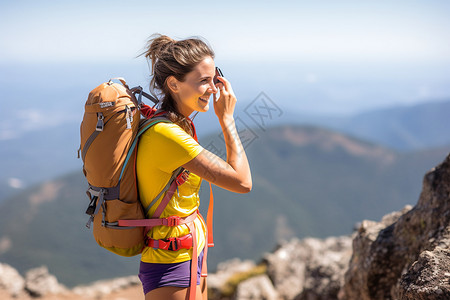 登上山顶的女人背景图片