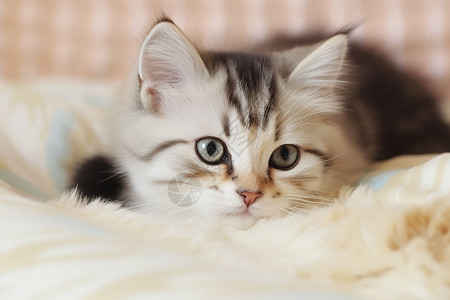 黑白色的小猫咪毛茸茸高清图片素材