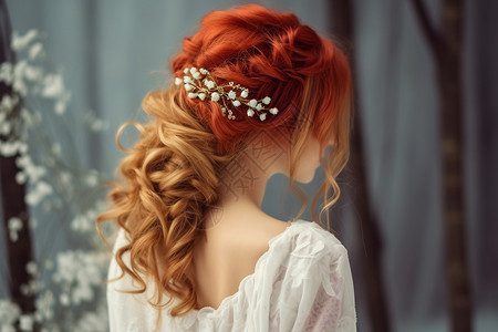 橙色卷发的女人图片