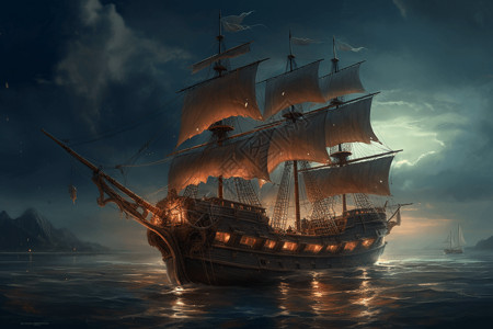航行中的海盗船背景图片
