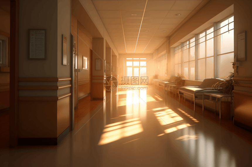 黄昏下的医院走廊图片