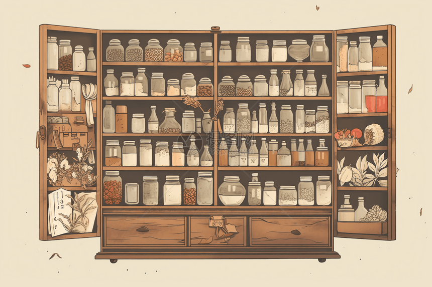 传统中药柜的极简插图图片