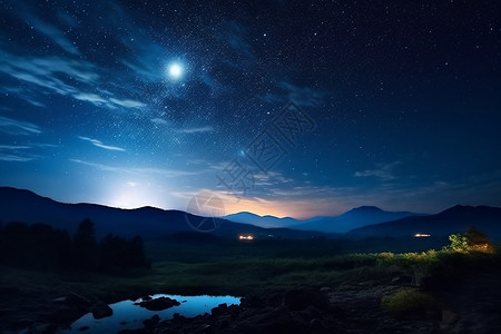 夜月景观星星背景图片