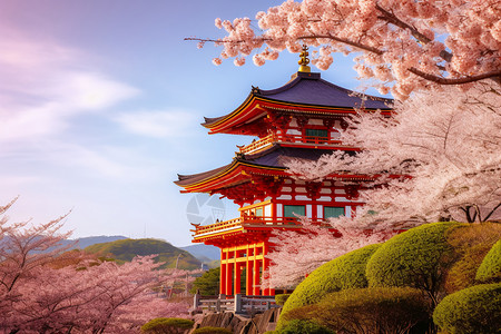 樱花日本京都的清水寺背景